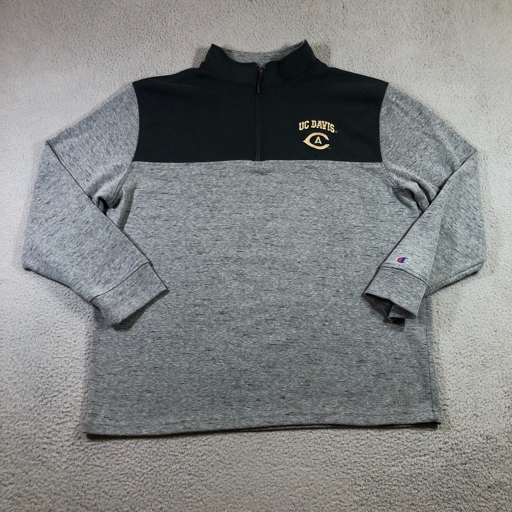 champion UC Davis 1/4 zip sweater mens XL gray colorblock college pullover